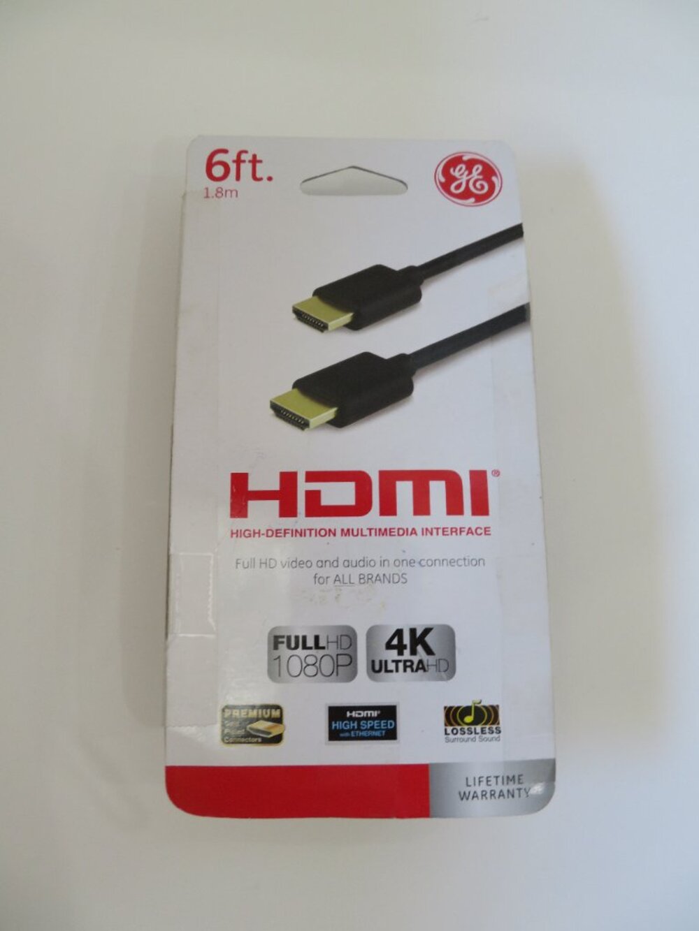 General Electric 33574 6 Feet Gold HDMI Cable GE in distressed Packaging